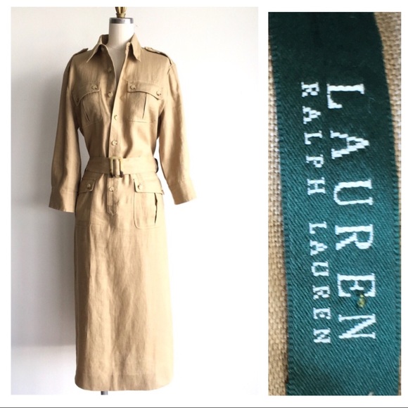 khaki linen shirt dress